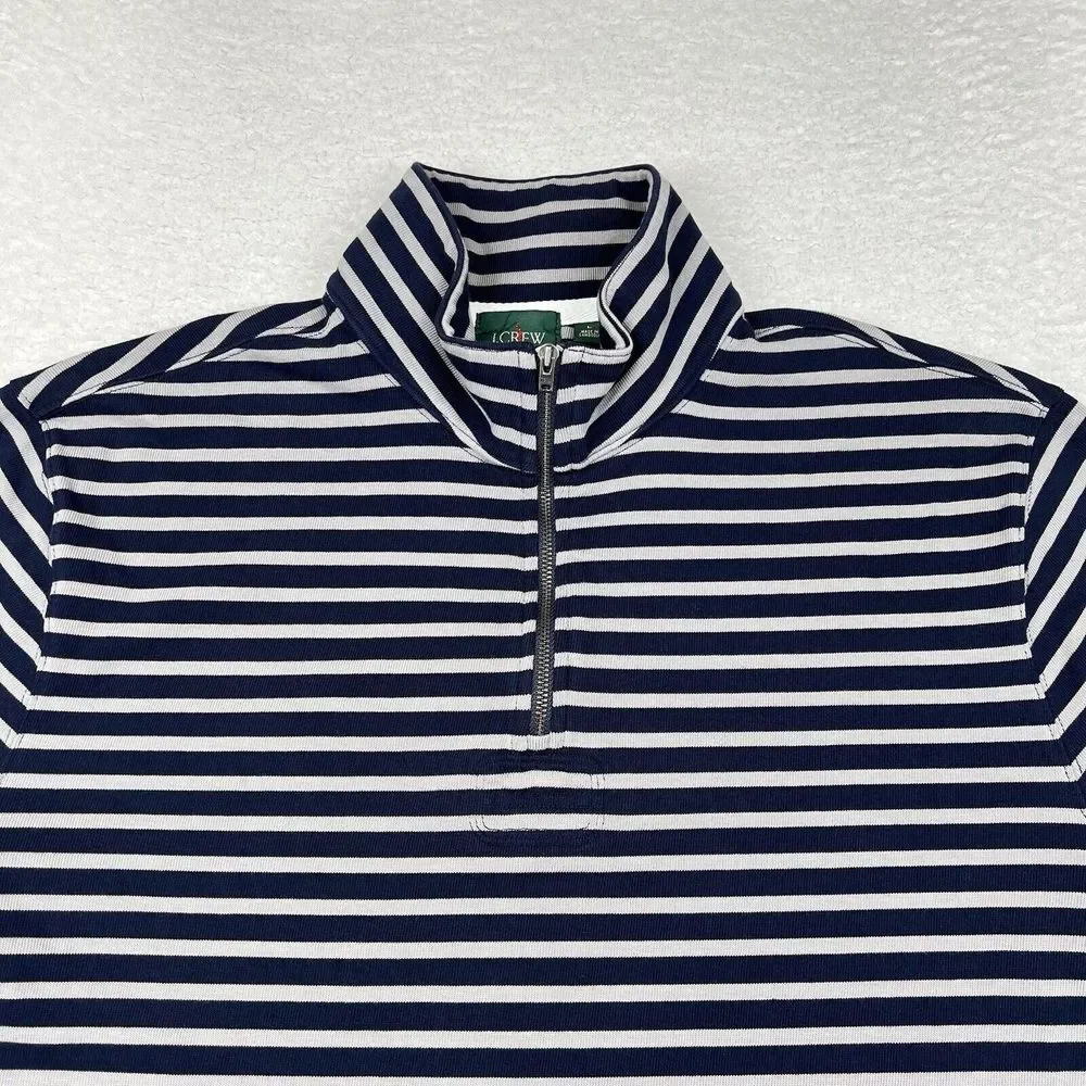 Vintage J Crew‎ Sweater Mens Large Blue Striped 1/4 Zip 80s Heavy Knit Pullover